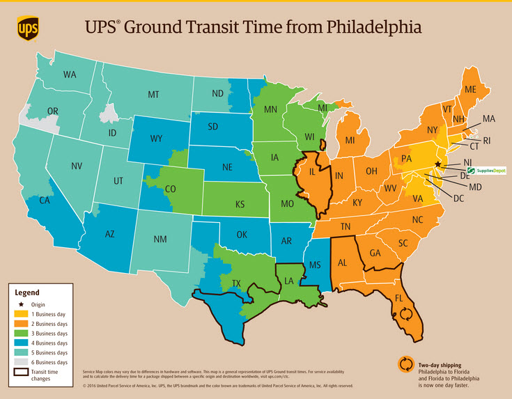 BradfordWhiteParts.com UPS shipping map