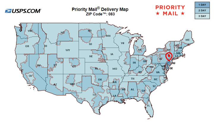 BradfordWhiteParts.com USPS shipping map